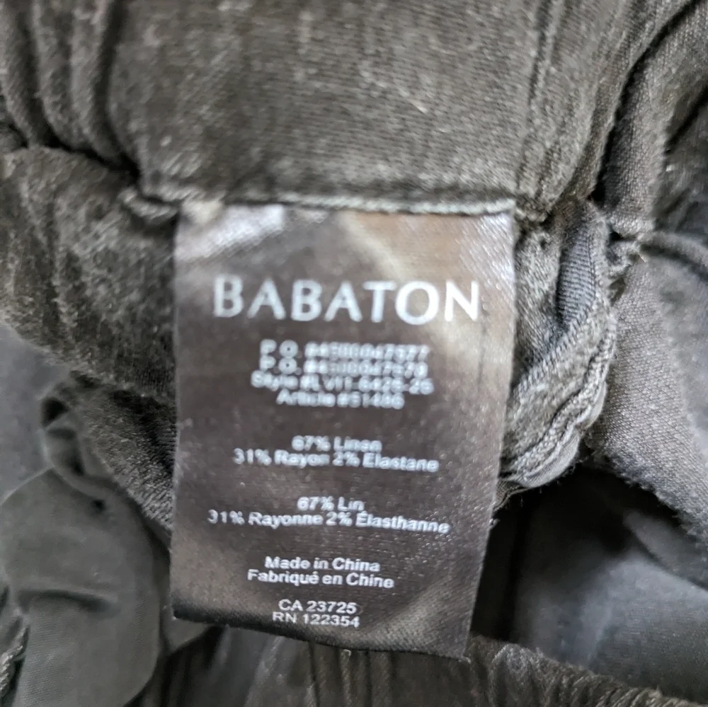 Babaton Pants Women's Large Black Linen Blend Pull On Drawstring Tapered Crop